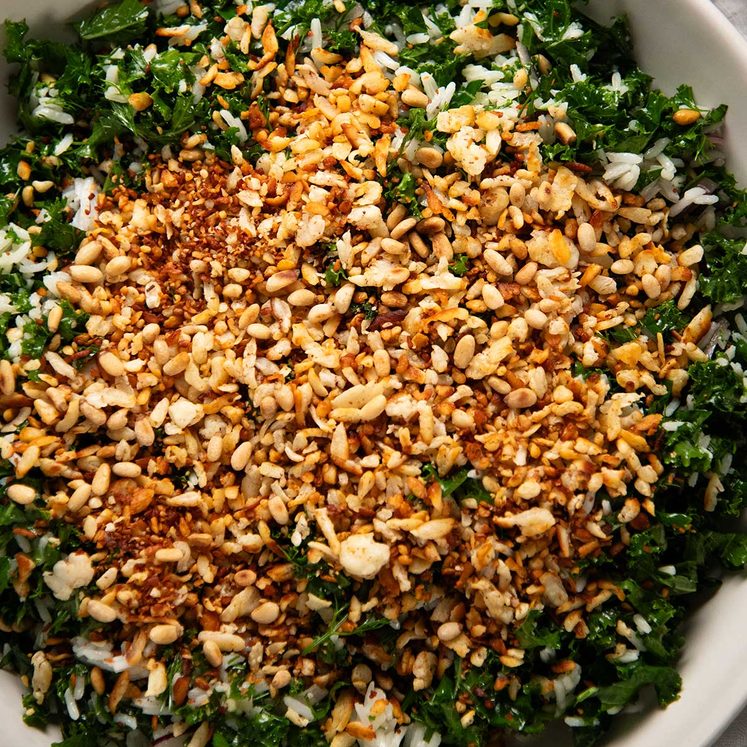 Crispy Shredded Halloumi Salad with Kale